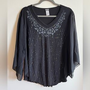 Vintage In Time USA Beaded Elegant Black V-Neck Top